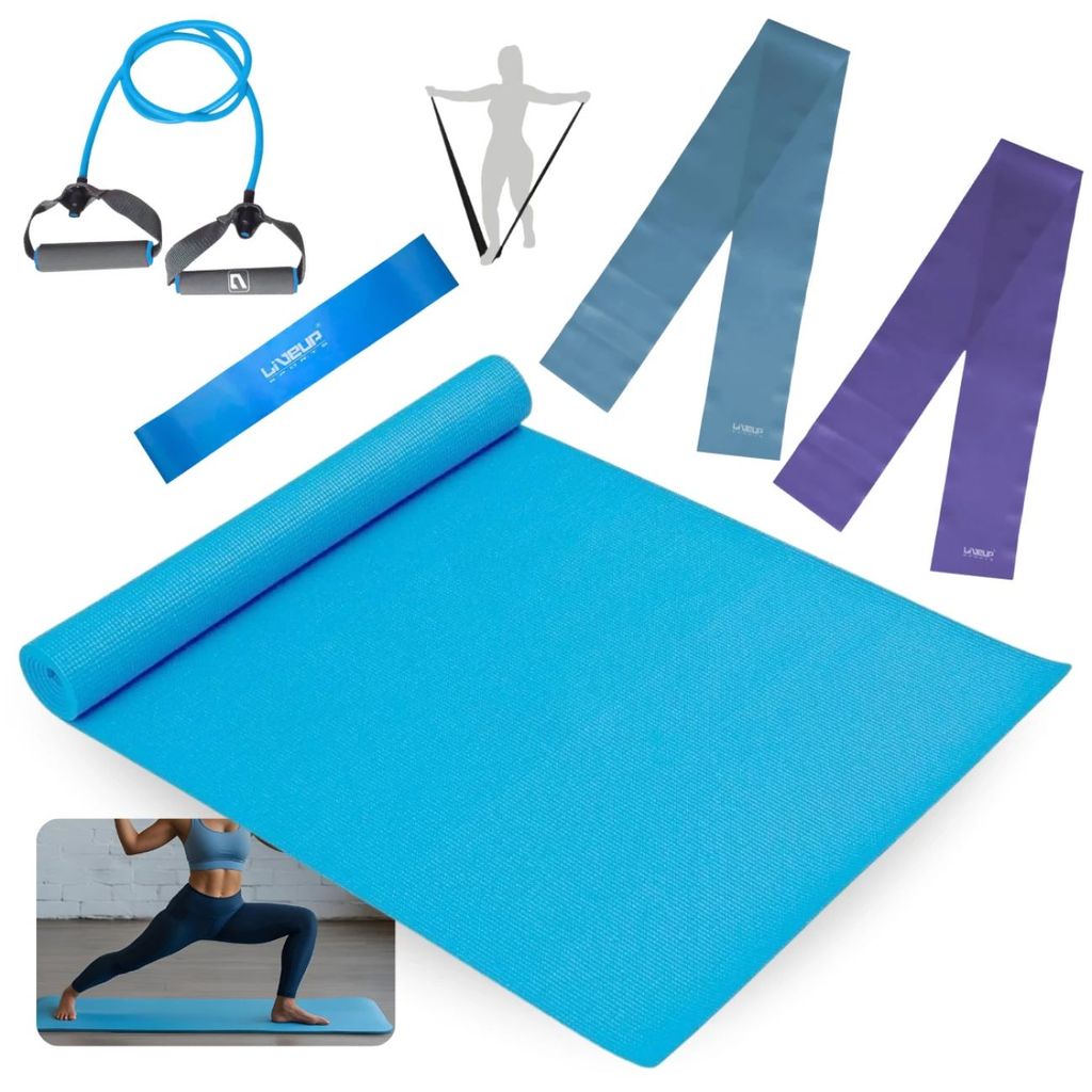 Kit Fitness Colchonete + Extensor Forte + Faixas Elásticas Média e Forte + Mini Band Forte