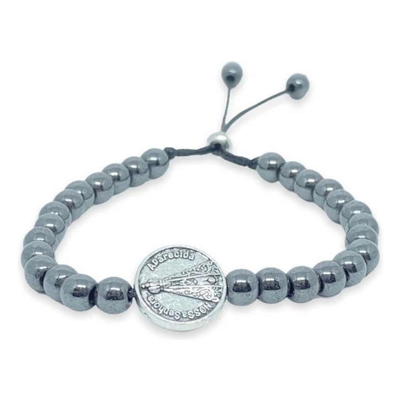 Pulseira De Hematita Com Medalha Nossa Senhora Aparecida