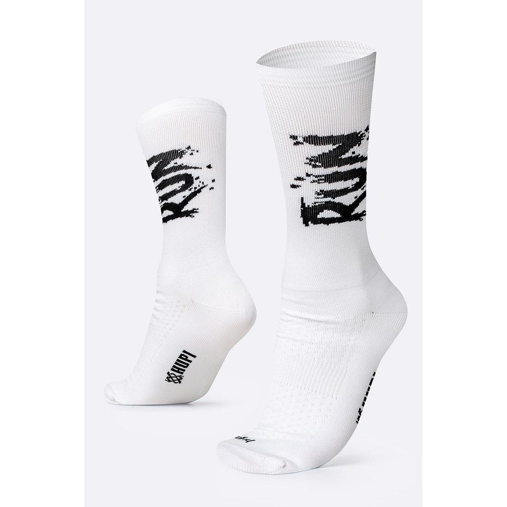 Meia para Corrida HUPI RUN Splash Branco1 Par Cano Médio, Cor: Branco/Preto, Tamanho 36-42