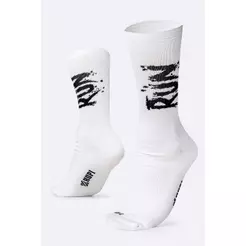 Meia para Corrida HUPI RUN Splash Branco1 Par Cano Médio, Cor: Branco/Preto, Tamanho 36-42