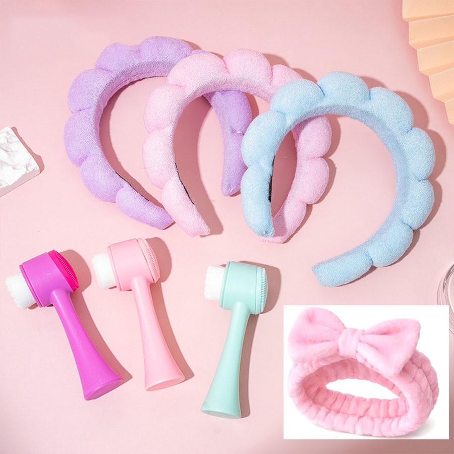 Kit Tiara Nuvem ,faixa E Escova De Limpeza Facial