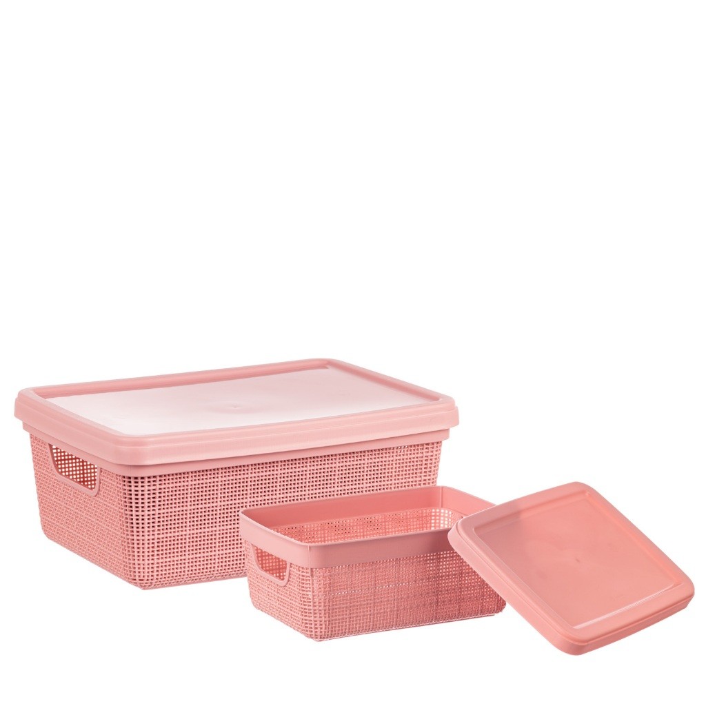 Kit 2 Caixa Organizadora com Tampa 1,8L + 5L Plástico textura Juta Organizador casa e escritório Jaguar Utilidades