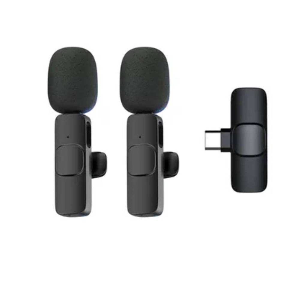 Microfone Lapela Sem Fio Duplo Para Celular USB C Android