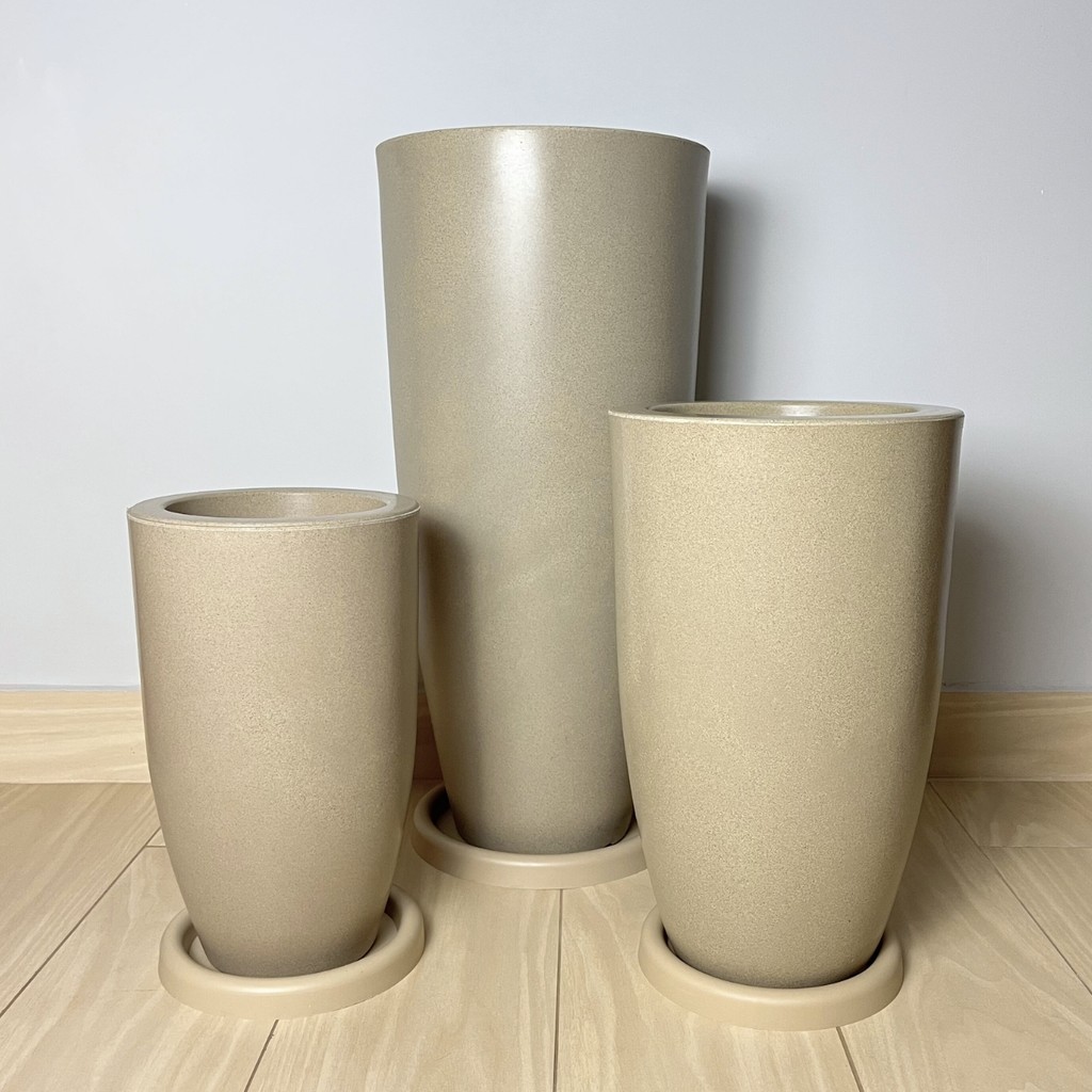Kit 3 Vasos Sala Ibiza Cone Liso Marmorizado Polietileno Decorativo Moderno Resistente Leven Artes