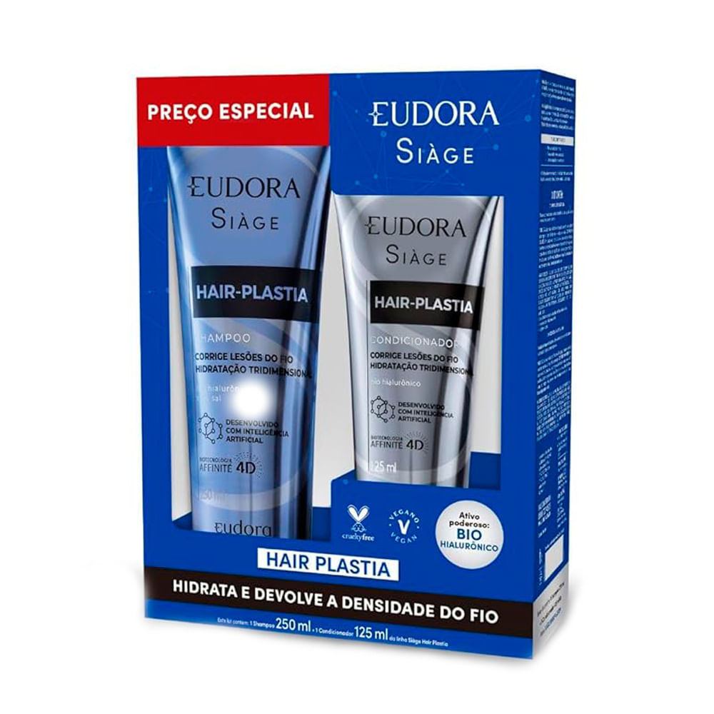 Eudora Siàge Hair-Plastia Shampoo 250ml e Condicionador 125ml em Oferta na Shopee