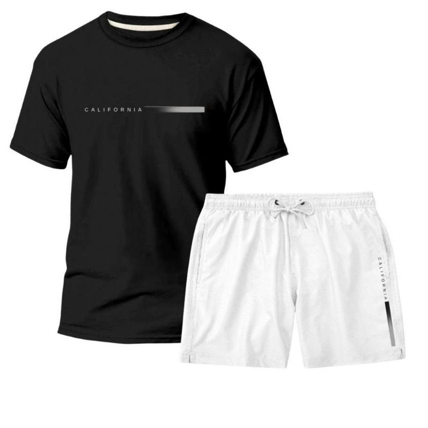 Kit Masculino Camiseta California 100% Algodão + Short Moletom Estampado Verão