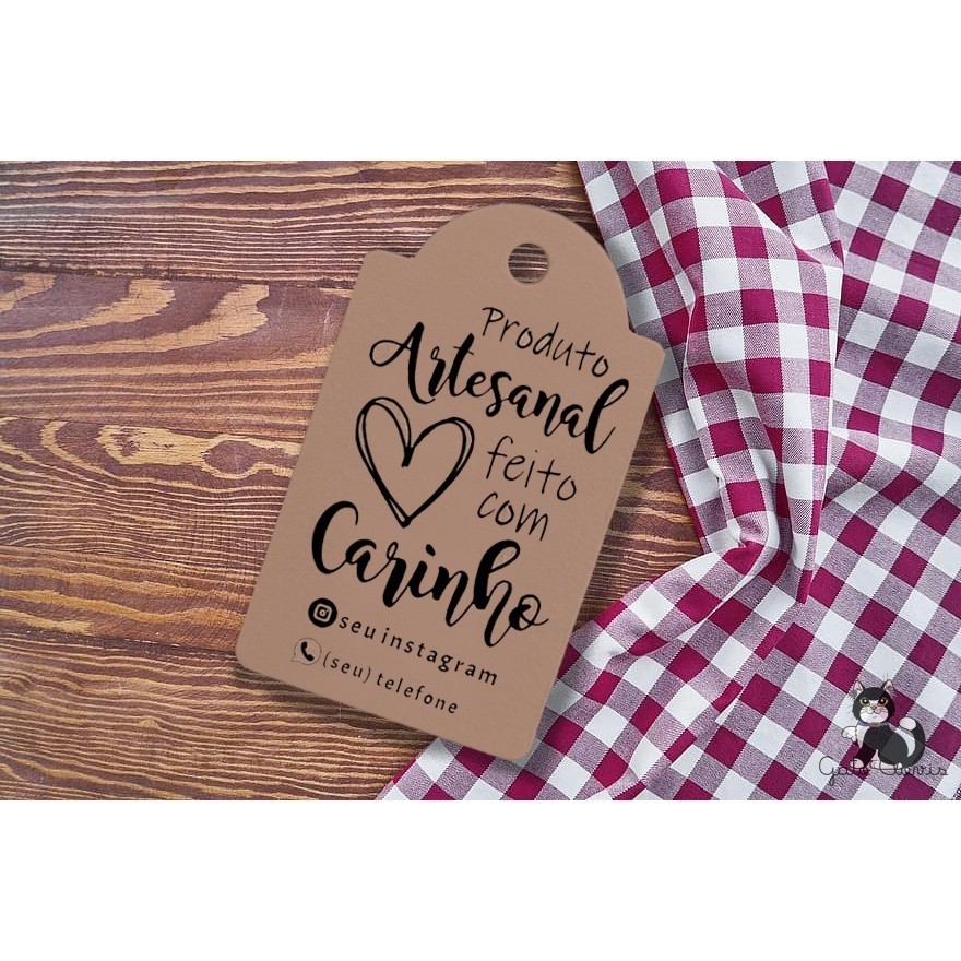 100 Tags Kraft Produto artesanal feito com amor m4