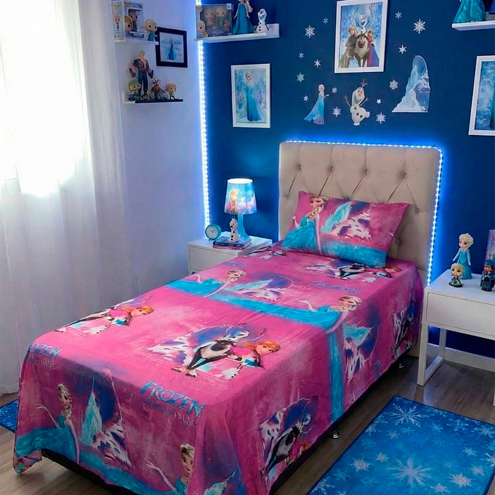 Kit Lençol I antil Frozen Porta Travesseiro Solteiro Melhor Decorelar