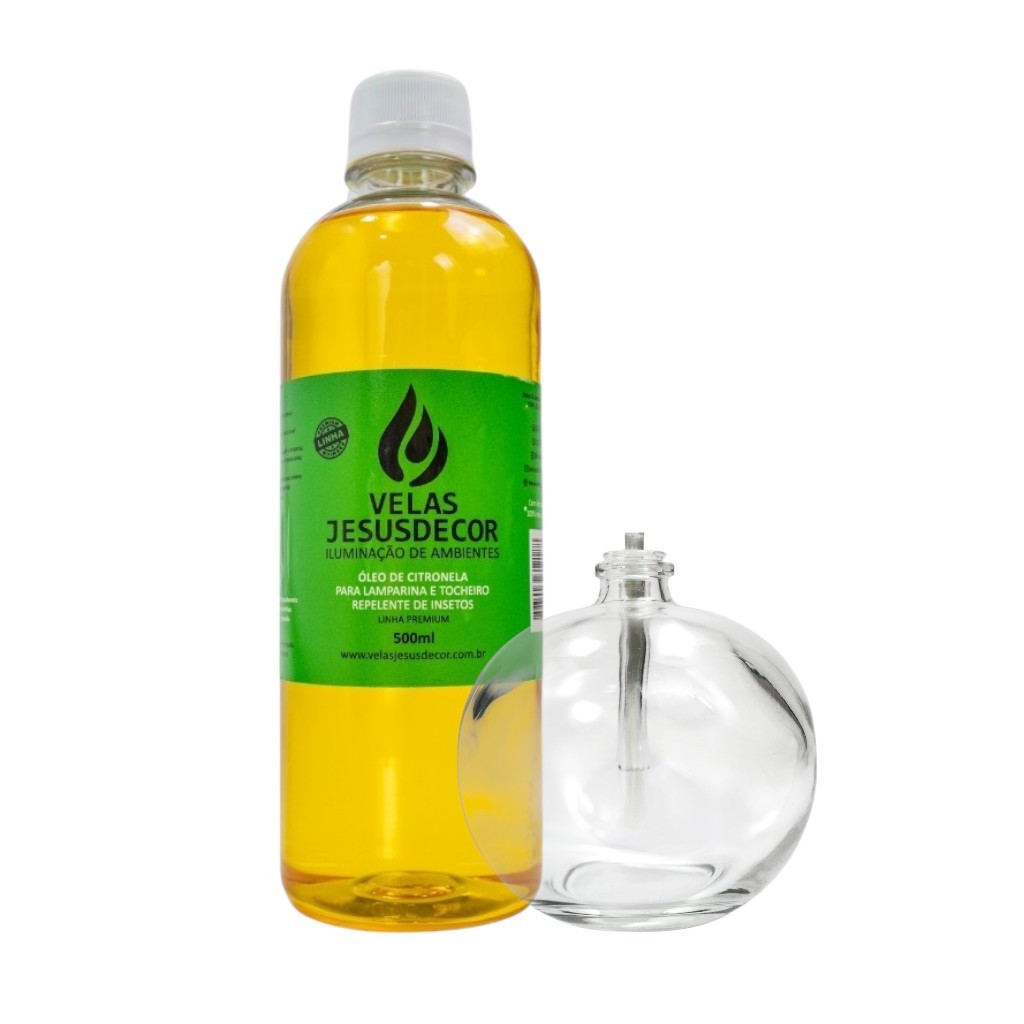 Vela Lamparina Redonda 100ml Com Pavio + Fluído De Citronela Tira Mosquito