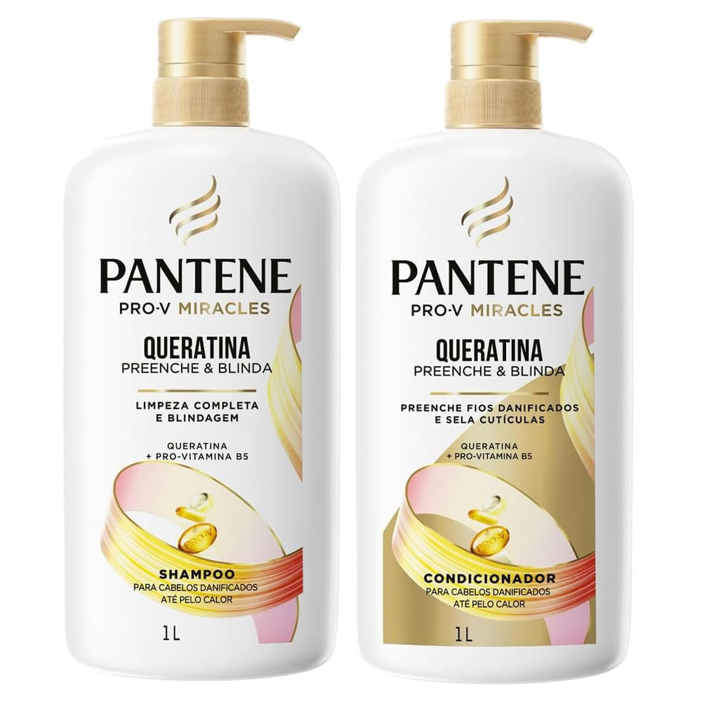 Kit Shampoo e Condicionador Pantene Pro-V Miracles Queratina 1 Litro em Oferta na Shopee