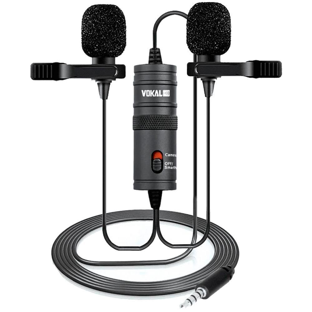 Microfone Lapela Duplo Vokal SLM20 com Cabo de 4 Metros