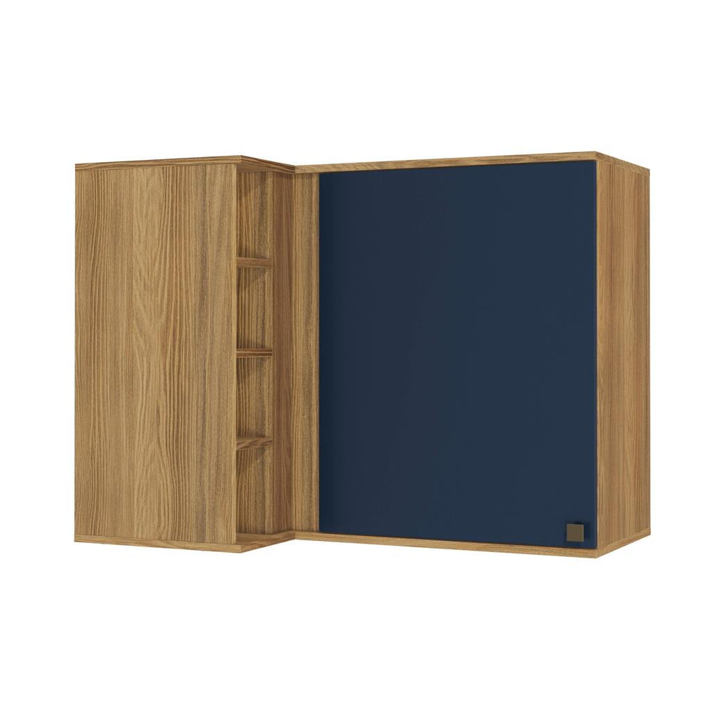 Armário Aéreo de Canto Reto Celeste Kappesberg 100% MDF 1 Porta 4 Nichos Nogueira/Azul 98cm em Oferta na Shopee