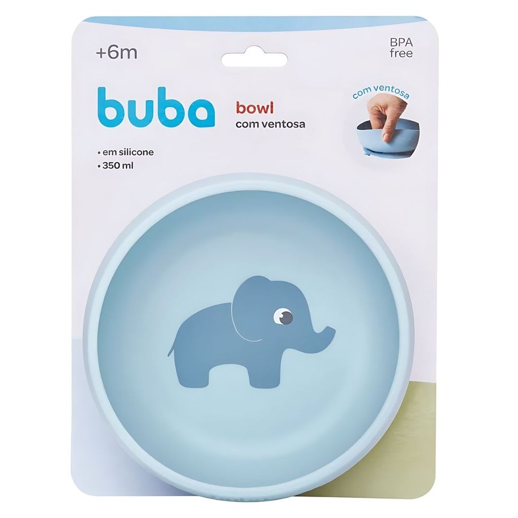 Bowl Em Silicone Com Ventosa Azul Elefante 20893 - Buba em Oferta na Shopee