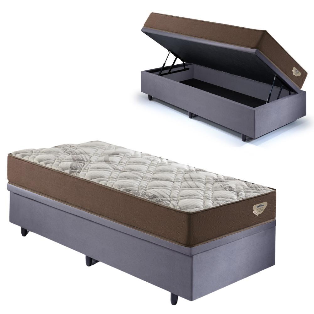 Base Box Baú 88x188 Suede Cinza com Colchão Relax Adorabile