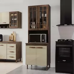 Torre Quente Modulada Com Vidro Para Forno Fidelitá Lisboa 70cm 4 Portas Noce/Off-White