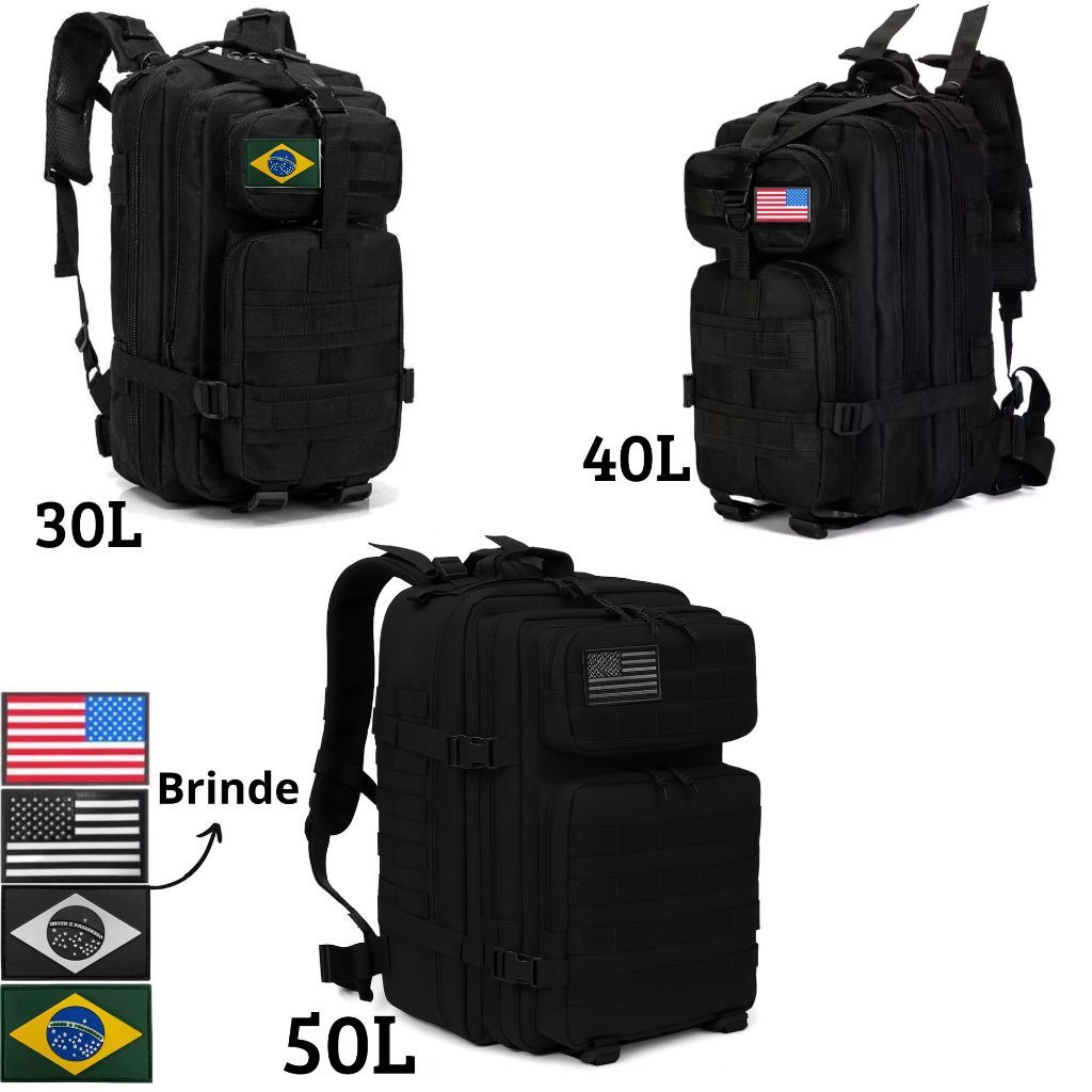 Mochila Tática Impermeável 30L40L50L Com Bandeira Bolsa Militar Reforçada Resistente Trilha Viagem Camping Casual