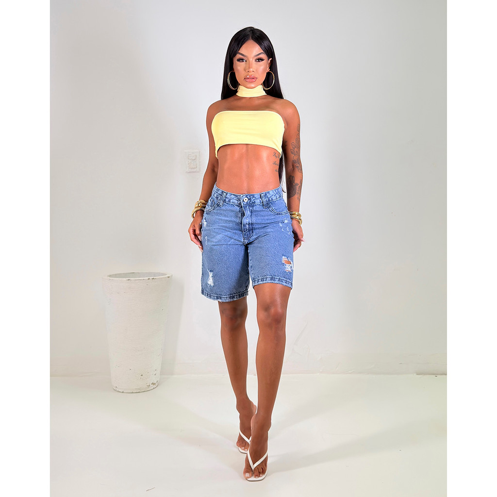 Bermuda Mom Jeans 100% Maria Clara em Oferta na Shopee