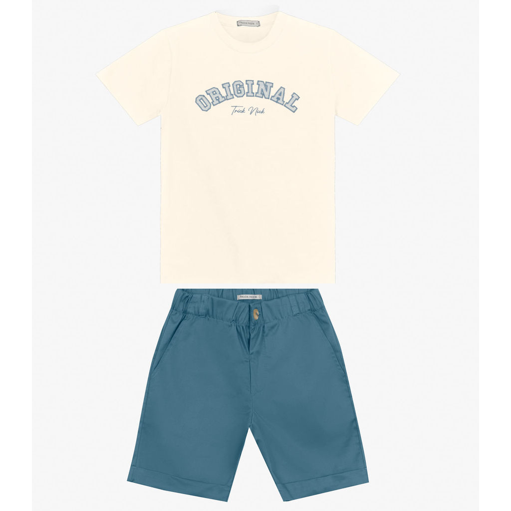 Conjunto Masculino Camiseta com Bermuda Trick Nick Off White em Oferta na Shopee