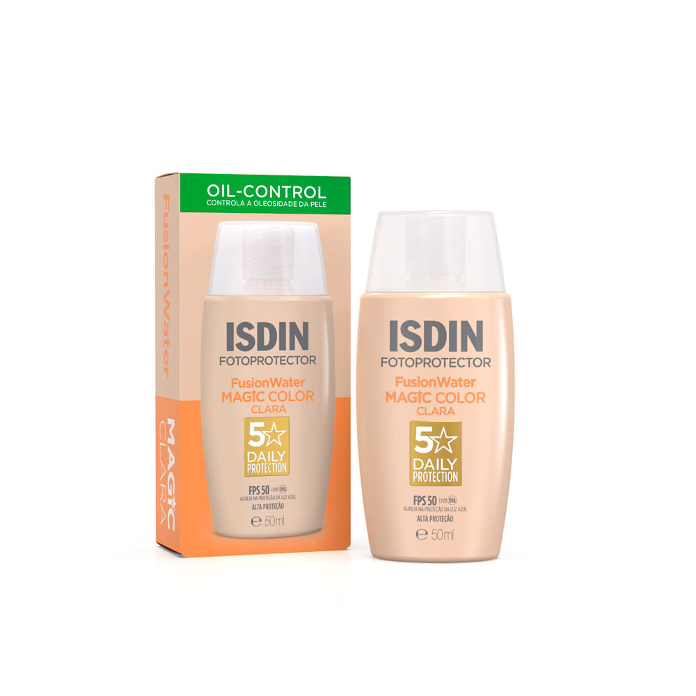 Protetor Solar Facial Isdin Fusion Water 5 Stars Color FPS 50 Cor Clara 50ml em Oferta na Shopee