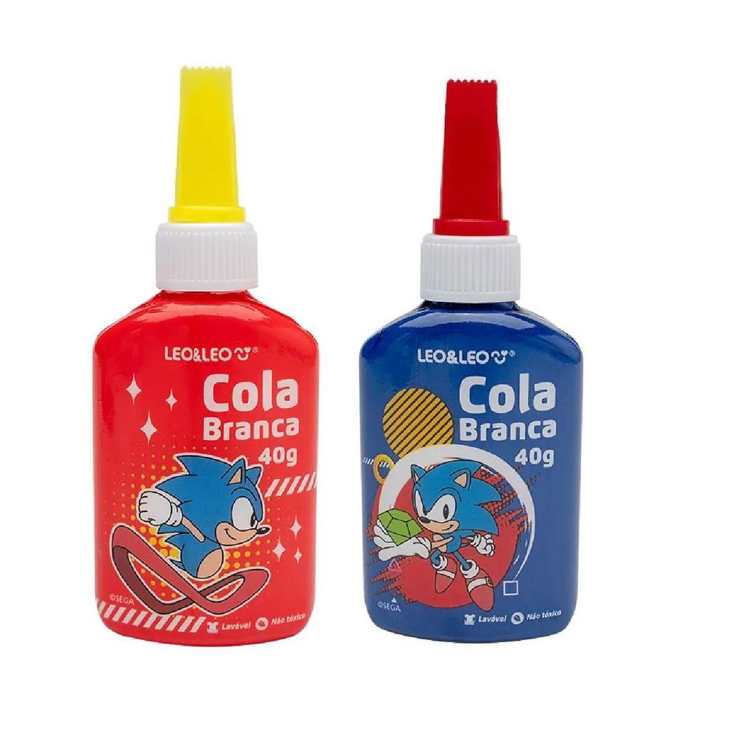 Cola Branca Escolar Líquida Leo&Leo Sonic Sortida 40g Lavável Atóxica Bico Dosador Tampa Antivazamento