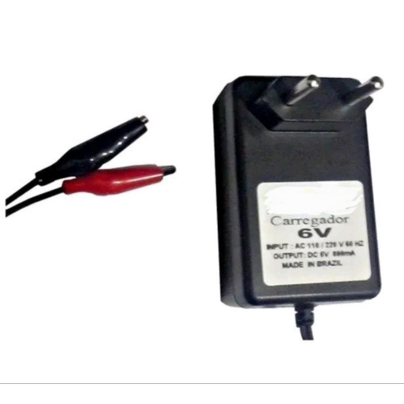 Fonte Carregador Mini Carros e Moto Eletricos Bandeirante Biemme Garras Jacaré 6v 800ma 6v 900ma Bivoltt N.