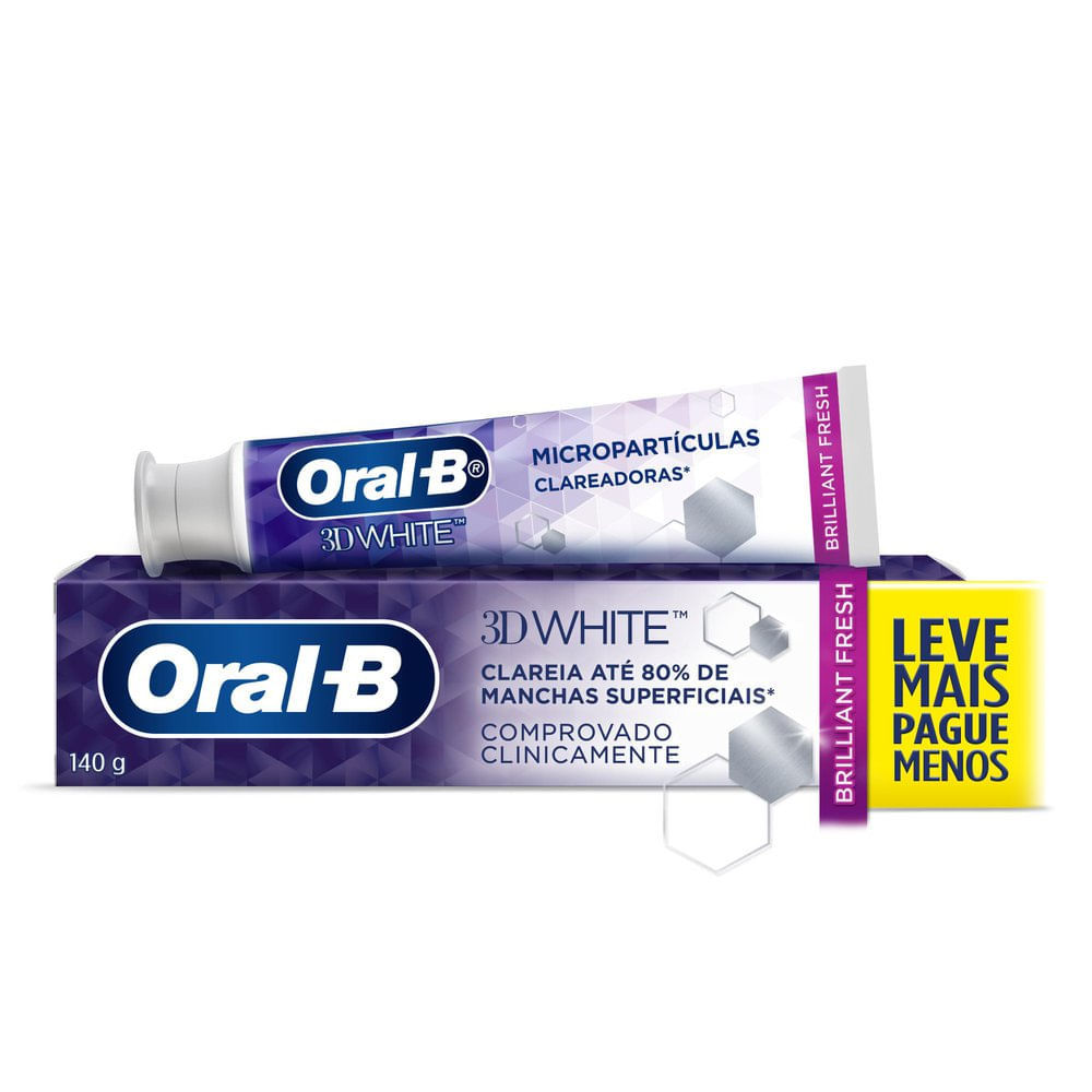 Creme Dental Oral-B 3D White Anticáries com Flúor 140g em Oferta na Shopee