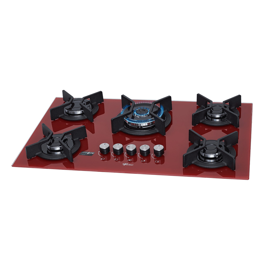 Fogão Cooktop Fischer 5Q TC Infinity Gás Mesa Vidro Vermelho em Oferta na Shopee