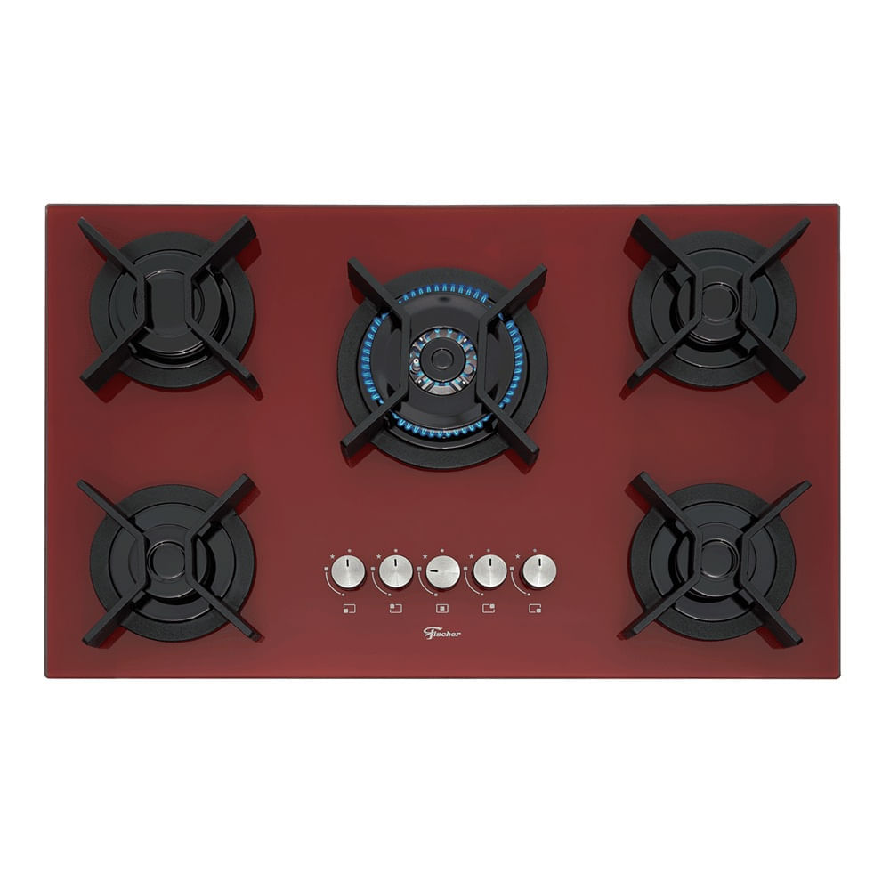 Cooktop a Gás Fischer 5 Bocas TC Infinity Mesa Vidro Vermelho Rouge – Bivolt em Oferta na Shopee