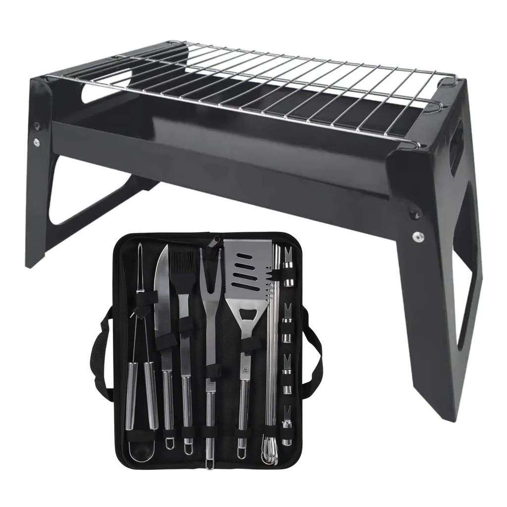 COMP Kit Churrasqueira Dallas com Grelha + Talheres Churrasco 16 Peças