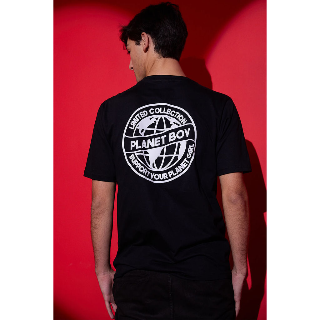 Camiseta Masculina Casual Planet Boy Preto