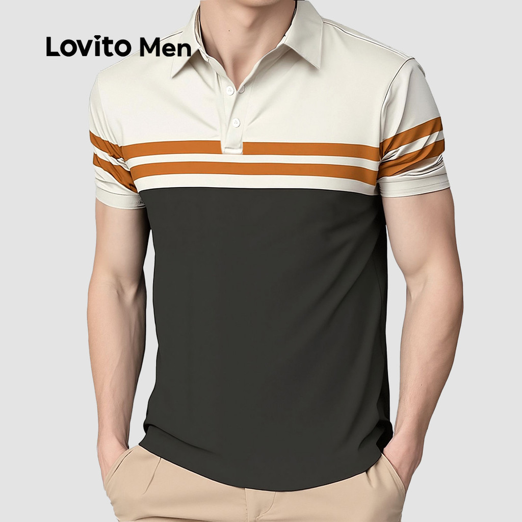 Lovito Men Camisa Polo Casual de Blocos de Cores com Botões para Primavera/verão para Homens LNE118086 em Oferta na Shopee