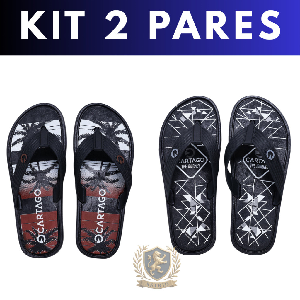 Kit 2 Pares Chinelo Masculino Sandália Tiras Reforçadas Borracha Antiderrapante Tiras Reforçadas Power
