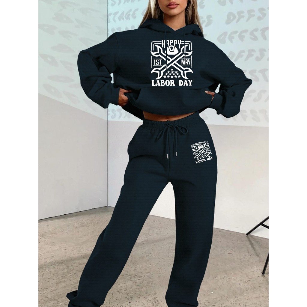 Conjunto de Duas Peças, 2025 Outono/Inverno Novidade, Estampa comemorativa  Moletom Casual Solto e Quente Manga