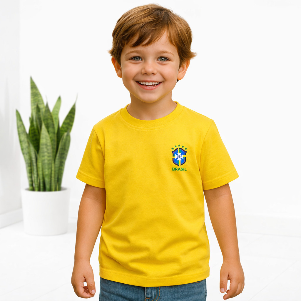Camiseta Camisa blusa Infantil Com Bandeira do Brasil. 100% Algodão