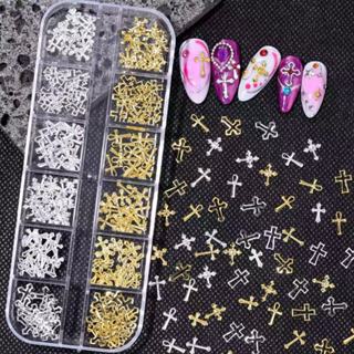 Caixa de Charms Unhas 3D Dourado Prata Estilo Retro Punk Cruz Metalica para Decorar Unhas em Oferta na Shopee