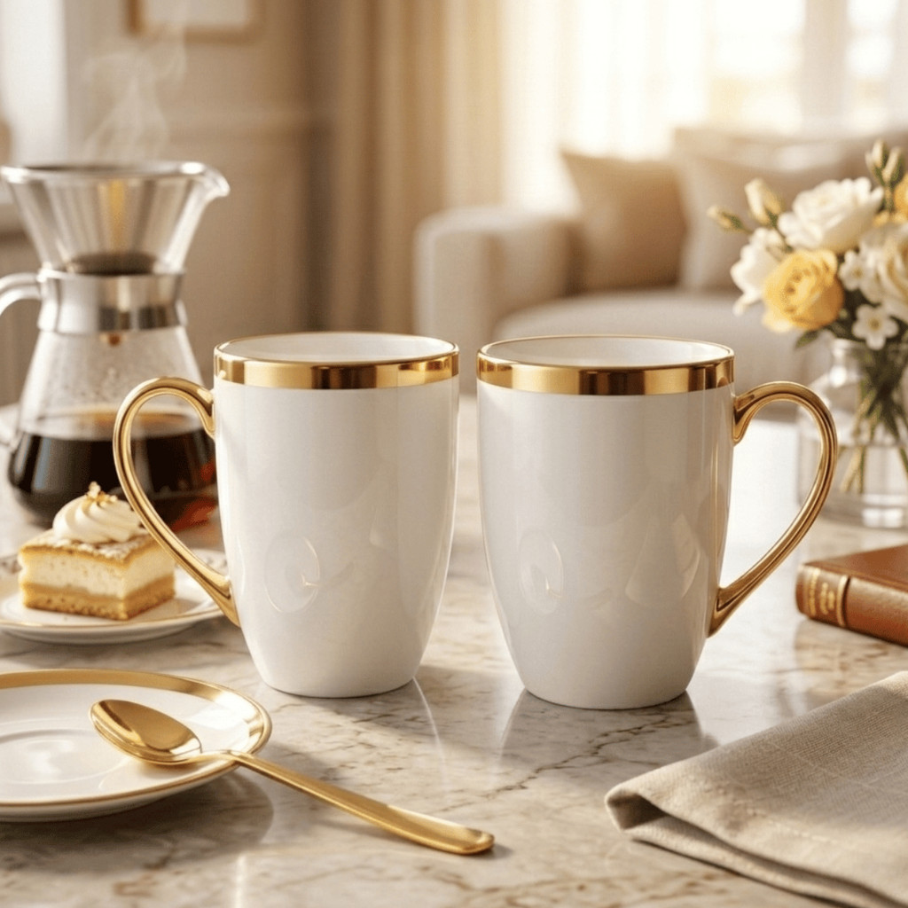 Jogo 2 Canecas Xícara de Porcelana 300ml Dourada Várias Estampas Luxo - Strong / Café, Chá / Cozinha em Oferta na Shopee