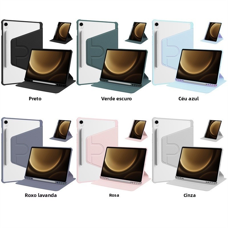 Capa protetora Samsung Tab S9/S9 FE/S10 FE 360° Slot para caneta giratório tipo PU + PC + casca dura transparente acríli