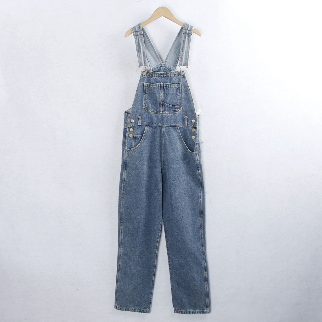 2011 macacão Jeans primavera novo estilo lavado angustiado moda escovado bolso branco macacão reto calças femininas