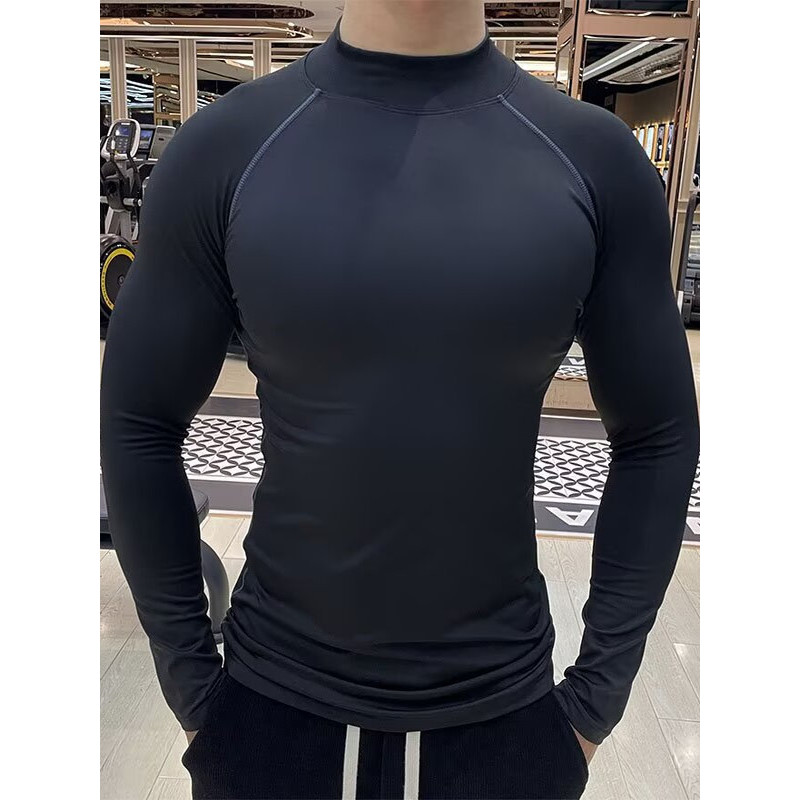 Primavera outono quente meia gola alta magro de manga comprida estiramento masculino roupas de secagem rápida esportes r