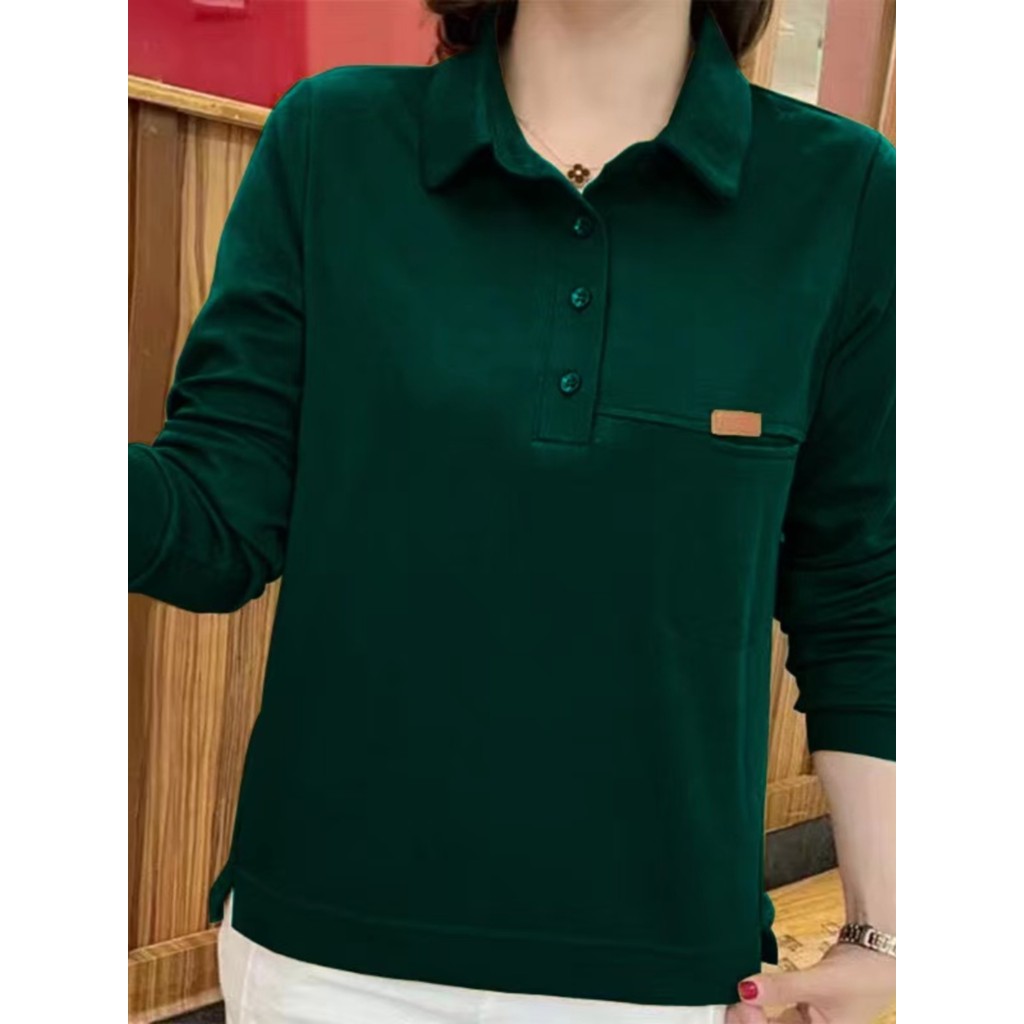 Camisa polo de manga comprida para mulheres idosas de meia-idade 2023 primavera outono estilo ocidental mãe usar lapela 