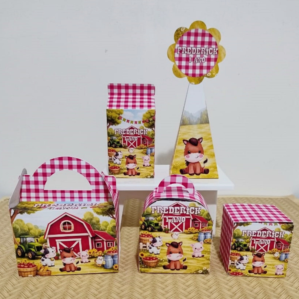 Caixinha PersonalizadaFazendinha Vermelha | Lembrancinha Infantil | Festa Tema Fazenda Pegue e Monte | 20/30/40