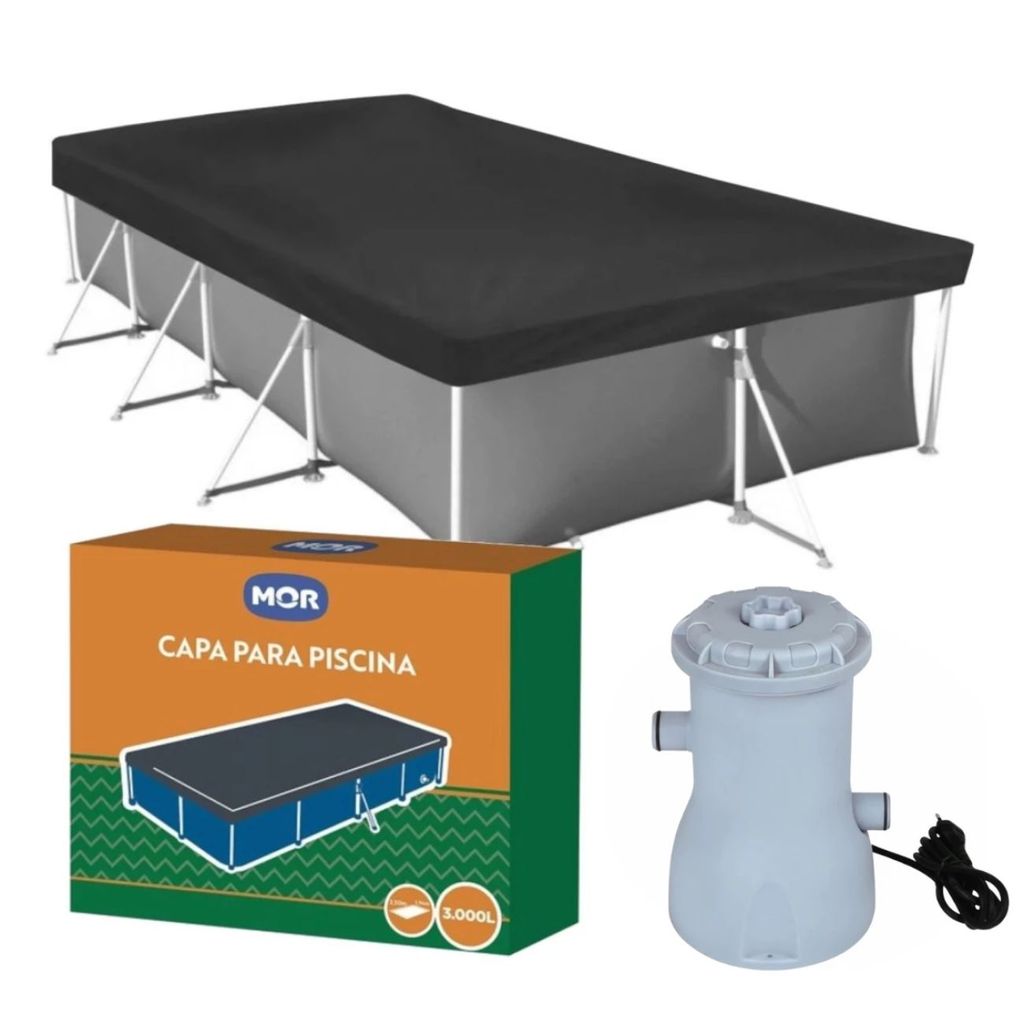 Kit Capa para Piscina 3000 Litros Mor + Bomba Filtrante 2200l/H 220v (piscina Não Inclusa)