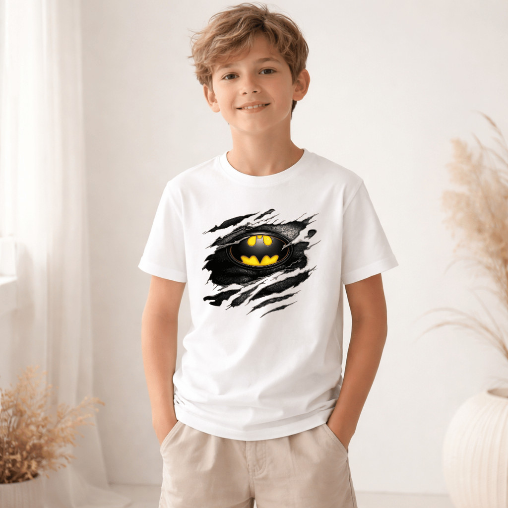 Camiseta Infantil e Juvenil Estampada Logo Bat 100% Algodão Premium Criança Personalizada Unissex Blusa Camisa