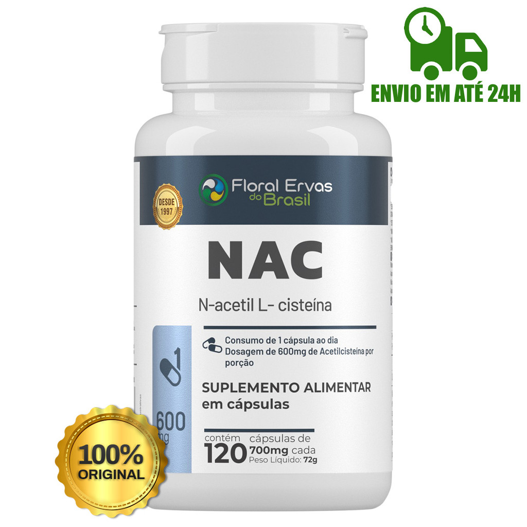 Nac N-acetilcisteína 600mg 120 Cáps P/ 4 Meses Floral Ervas