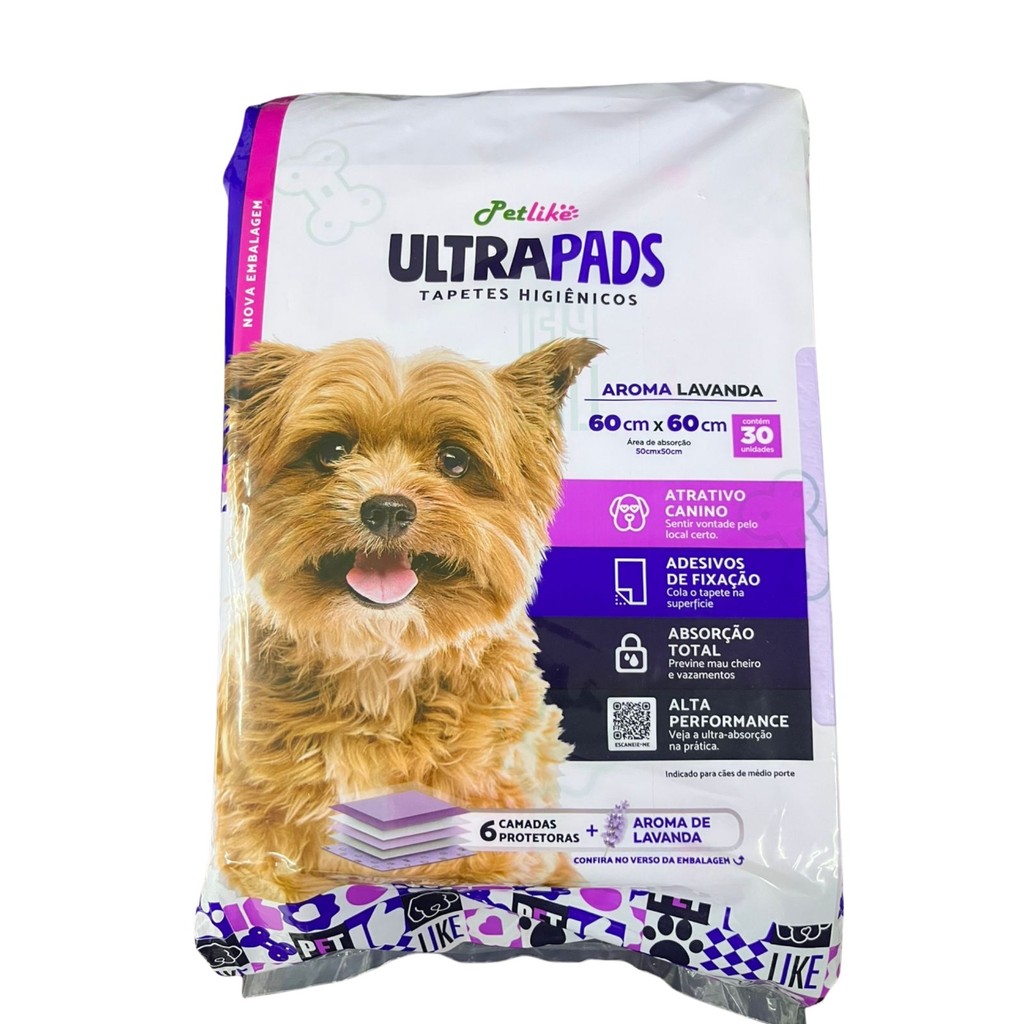 Tapete Higiênico P/ Cães UltraPads LAVANDA 60x60 30 unid. - PETLIKE