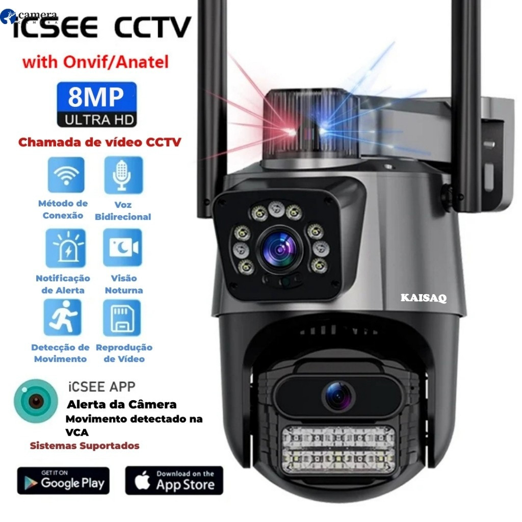 JL PROTEC 4K 8MP Câmera de Segurança 2 Lentes Com Audio e Microfone Câmera 360 Graus Wifi em Oferta na Shopee