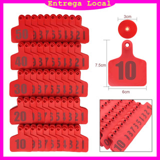 Brincos 50 Peças para Bezerros Brincos de Identificação para Gado, Vacas, Porcos, Cabras, Bezerros, Animais, Vermelho