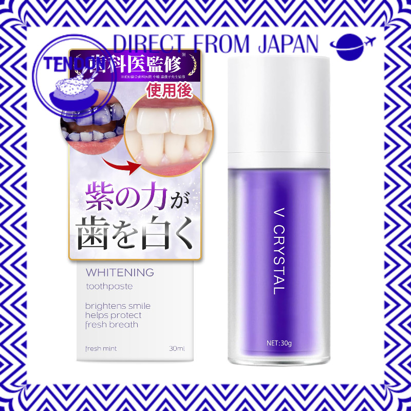 [V CRYSTAL] Creme dental clareador roxo fabricado no Japão — Fresh Mint, sensação refrescante e cuidado com o hálito