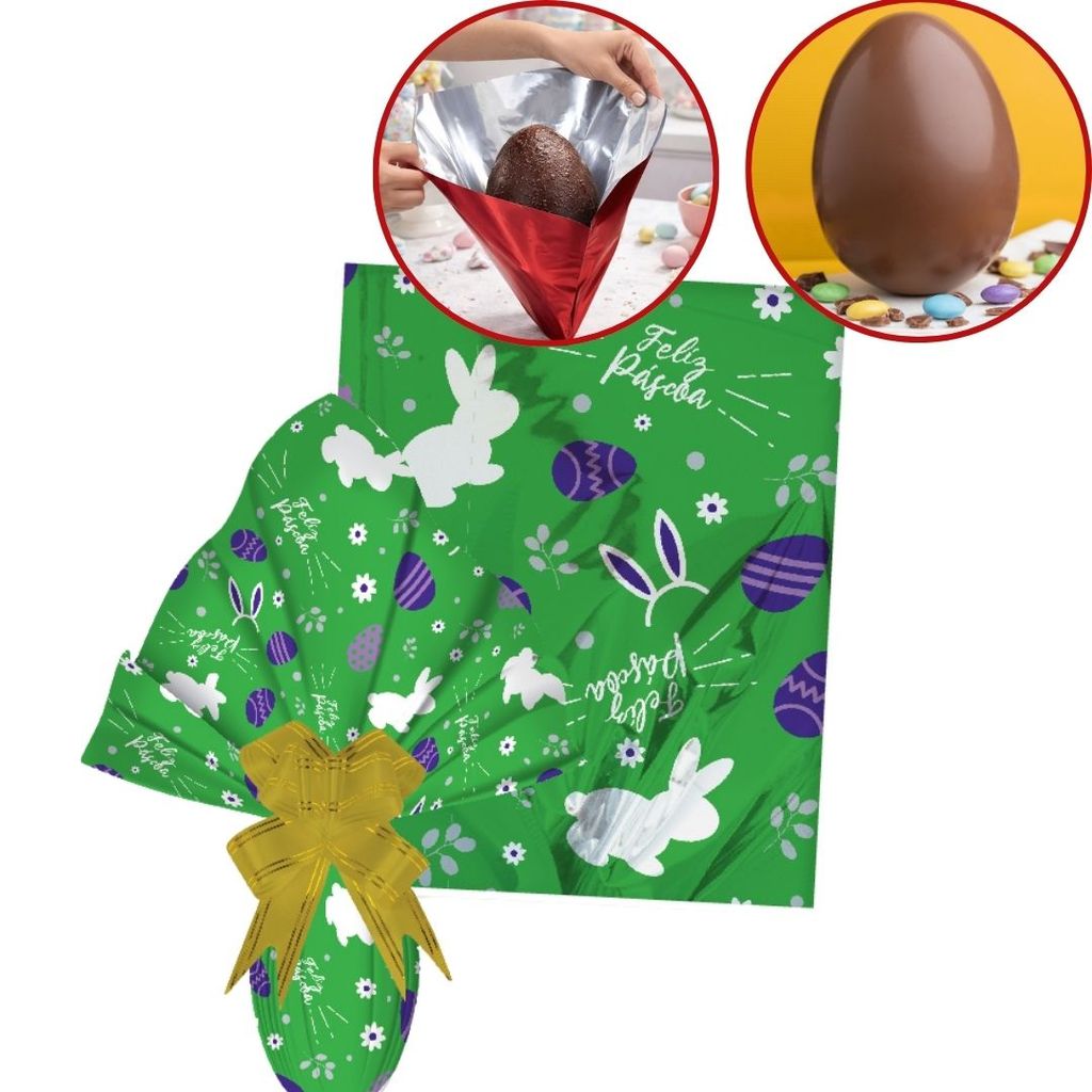 25 EMBALAGENS EXPRESS P/ OVO PÁSCOA 100/150G 24X24CM VERDE