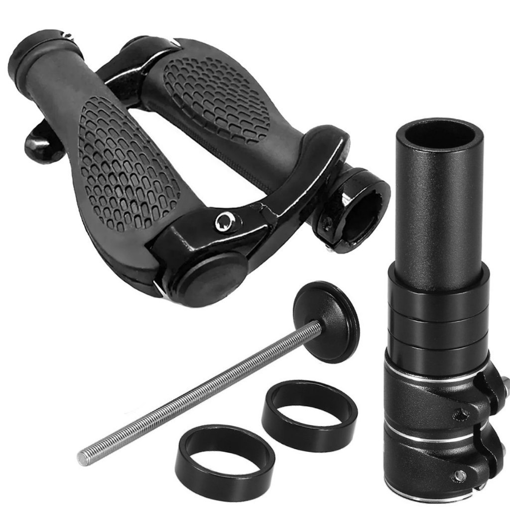 Par De Manopla Anatômica Gel Trava Bar End Top + Extensor Prolongador Alongador De Mesa Guidão Suspensão